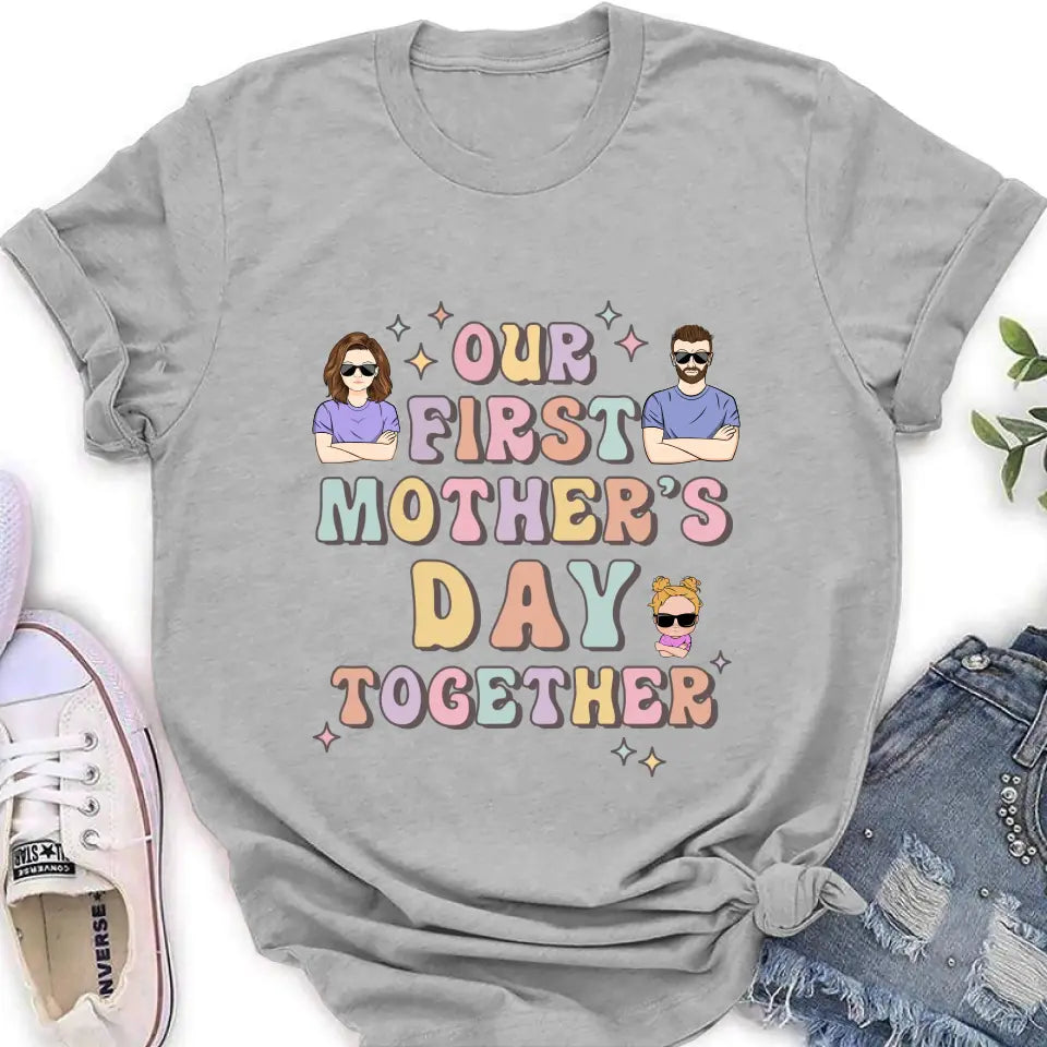 Personalized Family Baby Onesie/Kid T-Shirt/T-Shirt - Up to 3 Children - Gift Idea for Family/Mother's Day - Our First Mother's Day Together