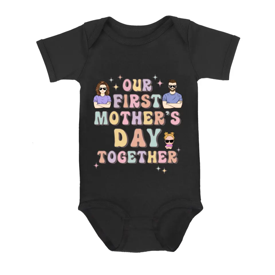Personalized Family Baby Onesie/Kid T-Shirt/T-Shirt - Up to 3 Children - Gift Idea for Family/Mother's Day - Our First Mother's Day Together