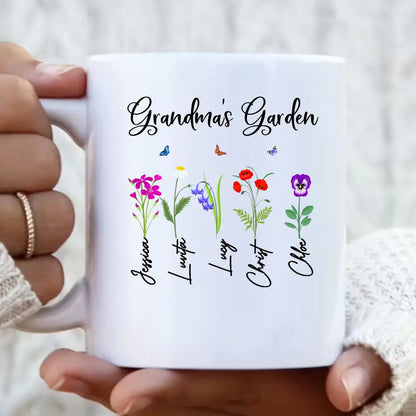 Personalized Grandma's Garden Coffee Mug - Mother's Day Gift Idea For Grandma - Up to 5 Flowers - Grandma's Garden