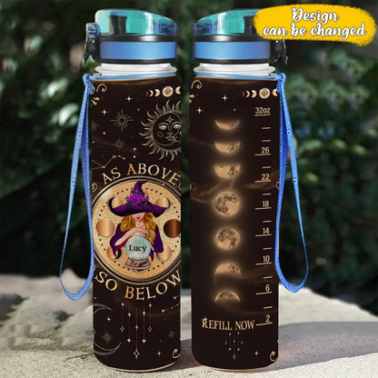Personalized Witch Water Tracker Bottle - Gift Idea For Witch/Friend/Bestie/Sister - Sky Above, Earth Below Peace Within