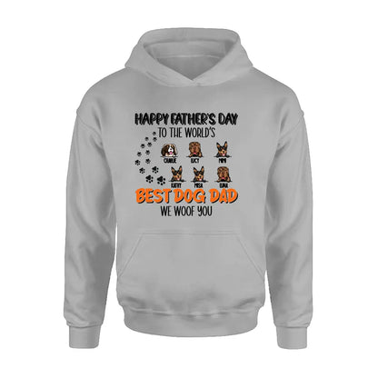 Personalized Best Dog Dad T-shirt/Long Sleeve/Sweatshirt/Hoodie - Up to 6 Dogs - Gift Idea For Dog Lovers - Happy Father's Day To The World's Best Dog Dad We Woof You