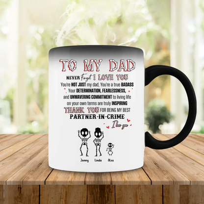 Personalized Family Color Changing Beverage Mug - Parents with Up to 3 Children & 2 Pets - Gift Idea For Family/Father's Day - To My Dad