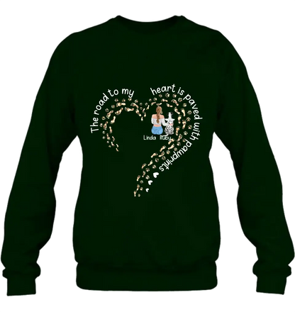 Personalized Memorial Dog With Man/Woman Shirt/Hoodie/Long sleeve/Sweatshirt - Gift Idea For Dog Lovers/Dog Owners - The Road To My Heart Is Paved With Pawprints