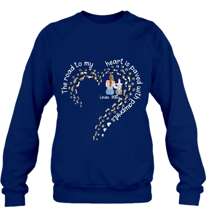 Personalized Memorial Dog With Man/Woman Shirt/Hoodie/Long sleeve/Sweatshirt - Gift Idea For Dog Lovers/Dog Owners - The Road To My Heart Is Paved With Pawprints
