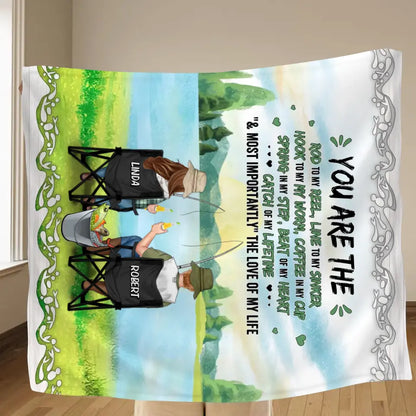 Personalized Fishing Couple Fleece Blanket/Quilt - Gift for Fishing Lovers/Couple/Husband and Wife - You Are The Rod To My Reel, Line To My Sinker