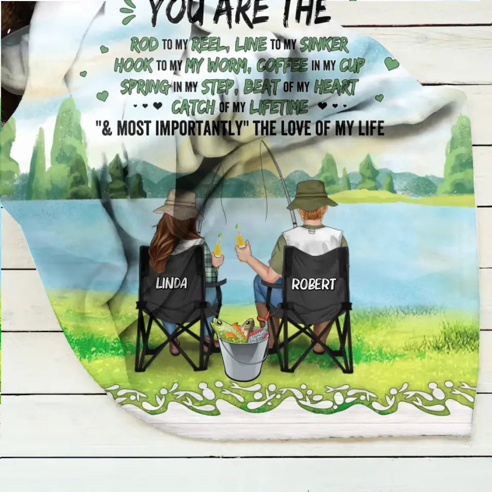 Personalized Fishing Couple Fleece Blanket/Quilt - Gift for Fishing Lovers/Couple/Husband and Wife - You Are The Rod To My Reel, Line To My Sinker