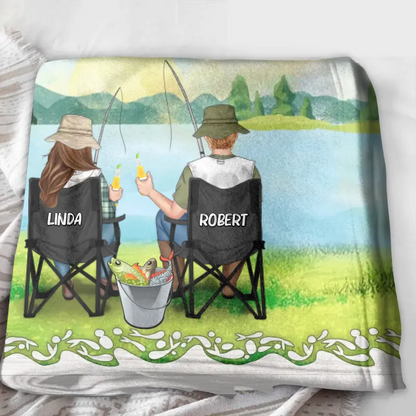 Personalized Fishing Couple Fleece Blanket/Quilt - Gift for Fishing Lovers/Couple/Husband and Wife - You Are The Rod To My Reel, Line To My Sinker