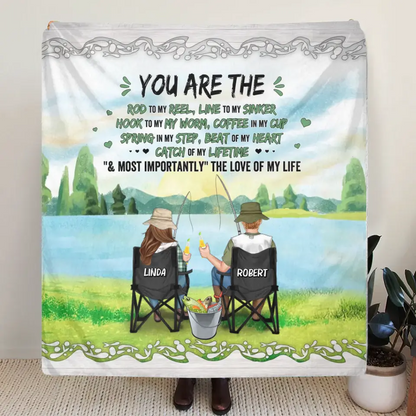 Personalized Fishing Couple Fleece Blanket/Quilt - Gift for Fishing Lovers/Couple/Husband and Wife - You Are The Rod To My Reel, Line To My Sinker