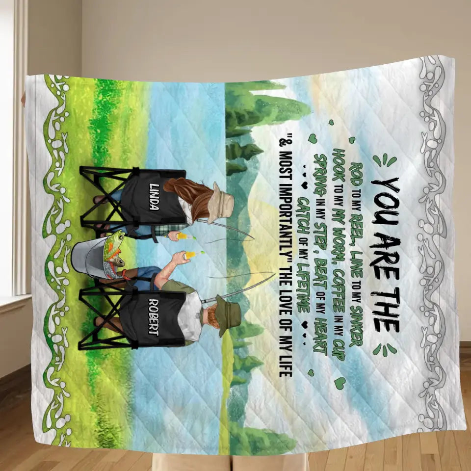 Personalized Fishing Couple Fleece Blanket/Quilt - Gift for Fishing Lovers/Couple/Husband and Wife - You Are The Rod To My Reel, Line To My Sinker