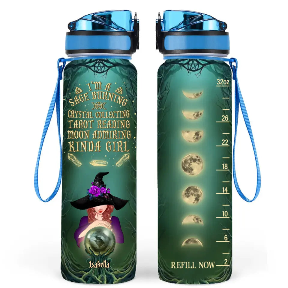 Personalized Witch Water Tracker Bottle - Gift Idea For Halloween/Friends - I'm A Sage Burning Crystal Collecting Tarot Reading Moon Admiring Kinda Girl