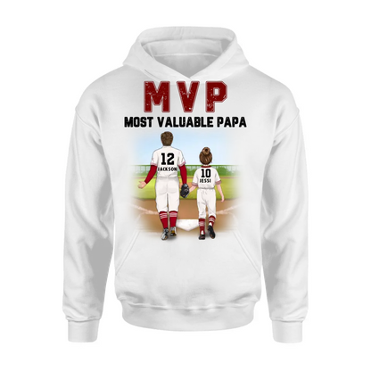 Personalized Baseball Dad Shirt/Pullover Hoodie/Long sleeve/Sweatshirt - Gift Idea For Father's Day/Father/Son/Daughter - MVP Most Valuable Papa