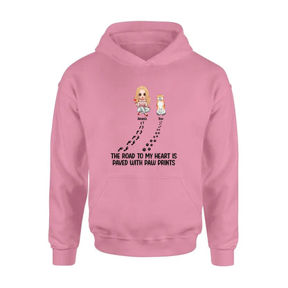 Personalized Dog Shirt/Hoodie - Up to 4 Dogs - Father's Day/Mother's Day Gift Idea for Dog Lovers - The Road To My Heart Is Paved With Paw Prints