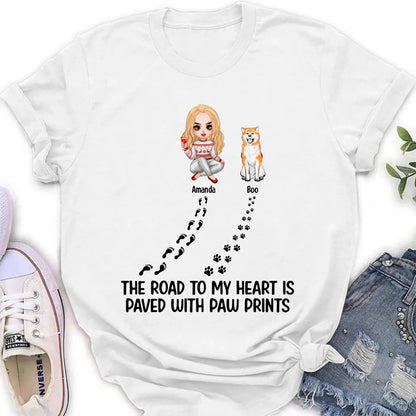 Personalized Dog Shirt/Hoodie - Up to 4 Dogs - Father's Day/Mother's Day Gift Idea for Dog Lovers - The Road To My Heart Is Paved With Paw Prints
