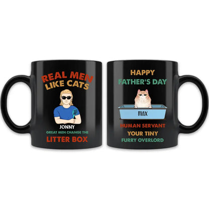 Personalized Cat Dad Coffee Mug - Up to 4 Cats - Father's Day Gift Idea For Cat Lovers - Happy Father's Day Human Servant
