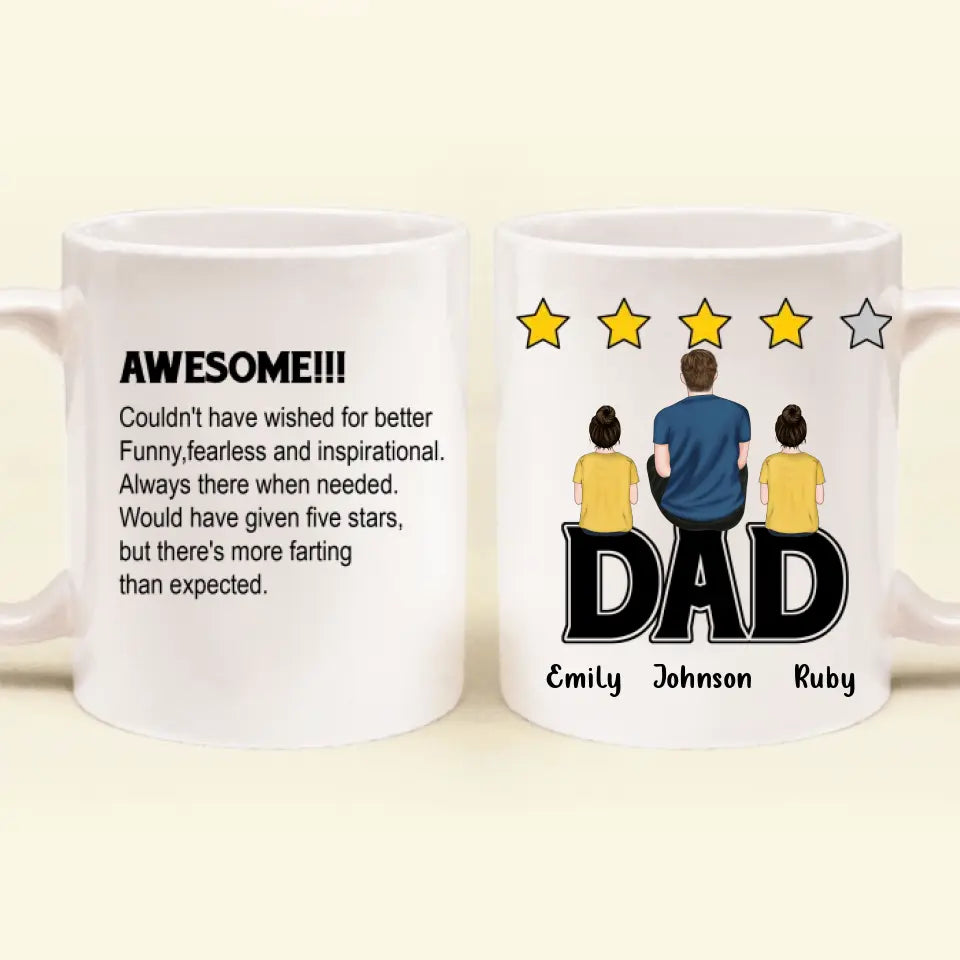 Personalized Dad Rating Coffee Mug - Father's Day Gift Idea For Dad - Up to 4 Kids - Awesome! Couldn't Have Wished For Better