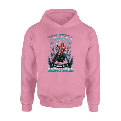Personalized Biker Shirt/Hoodie - Gift Idea for Biker/Halloween - The Devil Whispered To Me I'm Coming For You I Whisper Back Bring Beer