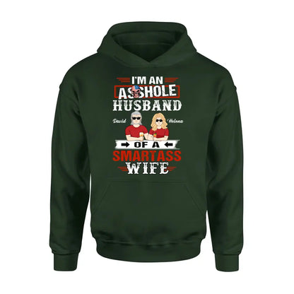 Personalized Husband & Wife Shirt/Hoodie - Gift Idea For Wife/Father's Day/Mother's Day/Couple - I'm An Asshole Husband Of A Smartass Wife