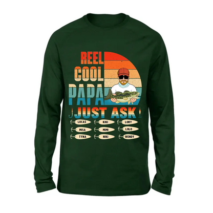 Personalized Reel Cool Dad Shirt/Hoodie - Gift Idea For Father's Day/Grandpa/Fishing Lovers - Up to 9 Kids - Reel Cool Papa Just Ask