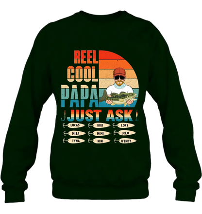 Personalized Reel Cool Dad Shirt/Hoodie - Gift Idea For Father's Day/Grandpa/Fishing Lovers - Up to 9 Kids - Reel Cool Papa Just Ask