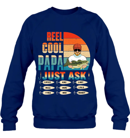 Personalized Reel Cool Dad Shirt/Hoodie - Gift Idea For Father's Day/Grandpa/Fishing Lovers - Up to 9 Kids - Reel Cool Papa Just Ask