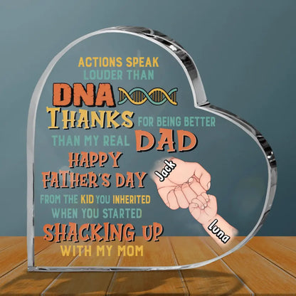 Personalized Step Father Crystal Heart - Best Gift Idea For Father's Day - Up to 6 Kids - Actions Speak Louder Than DNA