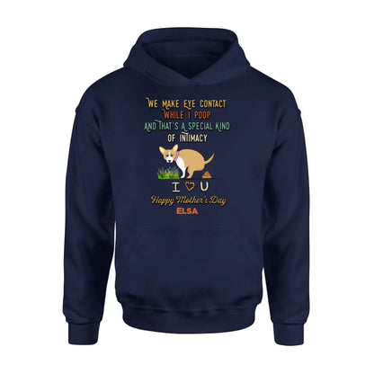Personalized Funny Dog T-shirt/Hoodie - Gift Idea For Dog Lover/Mother's Day/Father's Day - Up to 4 Dogs - We Make Eye Contact While I Poop