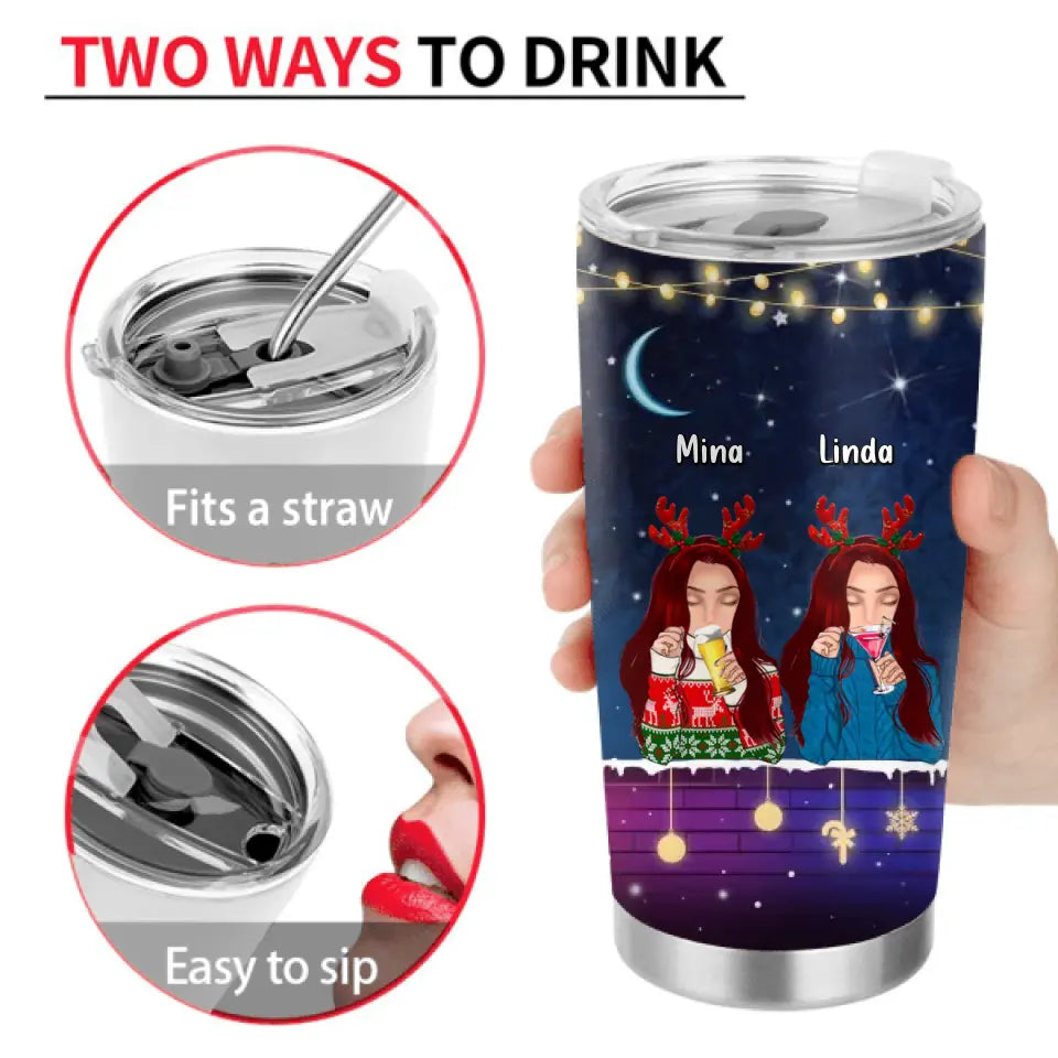 Personalized Sister Christmas Tumbler - Gift Idea For Sisters - Up to 4 Sisters - Sisters Forever Linked Together