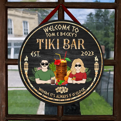 Personalized Couple Wooden Sign - Gift Idea for Couple - Welcome To Tiki Bar