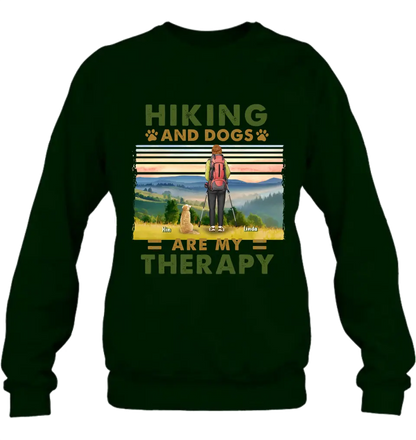 Personalized Solo Hiking With Dogs Shirt - Woman/Man With Up to 4 Dogs - Gift Idea For Hiking Lovers - Hiking And Dogs Are My Therapy