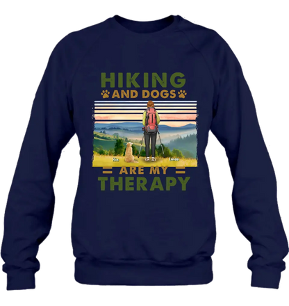 Personalized Solo Hiking With Dogs Shirt - Woman/Man With Up to 4 Dogs - Gift Idea For Hiking Lovers - Hiking And Dogs Are My Therapy