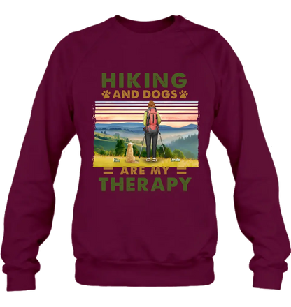 Personalized Solo Hiking With Dogs Shirt - Woman/Man With Up to 4 Dogs - Gift Idea For Hiking Lovers - Hiking And Dogs Are My Therapy