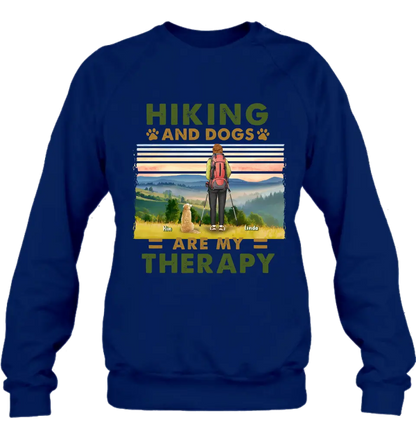 Personalized Solo Hiking With Dogs Shirt - Woman/Man With Up to 4 Dogs - Gift Idea For Hiking Lovers - Hiking And Dogs Are My Therapy