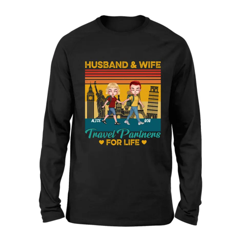 Personalized Traveling Couple Shirt/Pullover Hoodie - Gift Idea For Traveling Lover/Couple - Husband & Wife Travel Partners For Life
