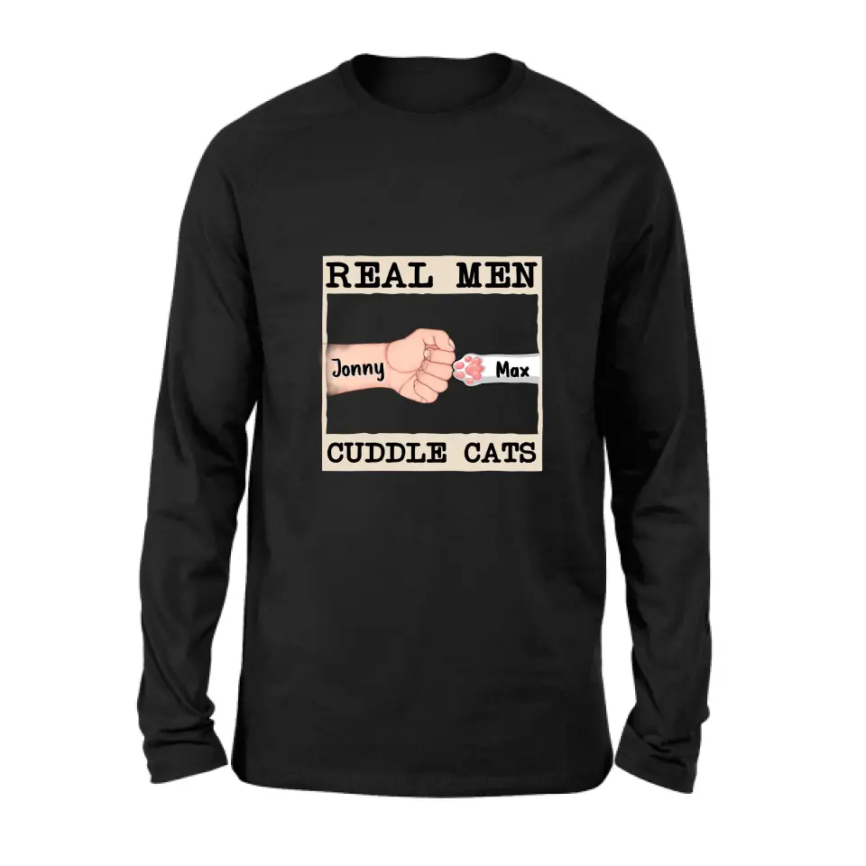 Personalized Cuddle T-Shirt - Up to 6 Cats - Father's Day Gift Idea for Cat Owners - Real Men Cuddle Cats