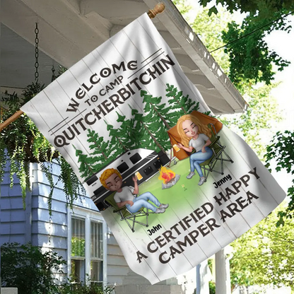 Personalized Camping Flag - Up to 7 People - Gift Idea for Camping Lovers - Welcome To Camp Quitcherbitchin