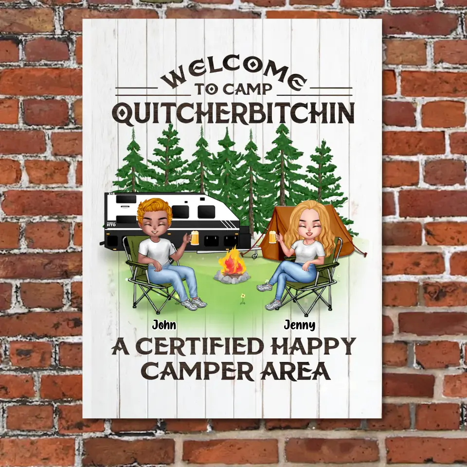 Personalized Camping Wooden Sign - Up to 7 People - Gift Idea for Camping Lovers - Welcome To Camp Quitcherbitchin