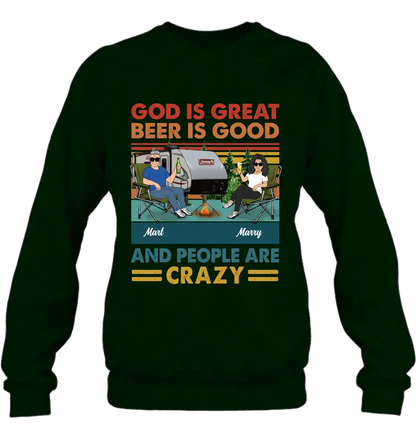 Personalized Camping Shirt/Hoodie - Gift Idea For Camping Lover - God Is Great Beer Is Good And People Are Crazy