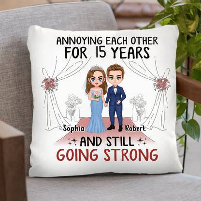 Personalized  Chibi Couple Pillow Cover - Best Gift Idea For Couple/Husband/Father's Day - Annoying Each Other For 15 Years And Still Going Strong