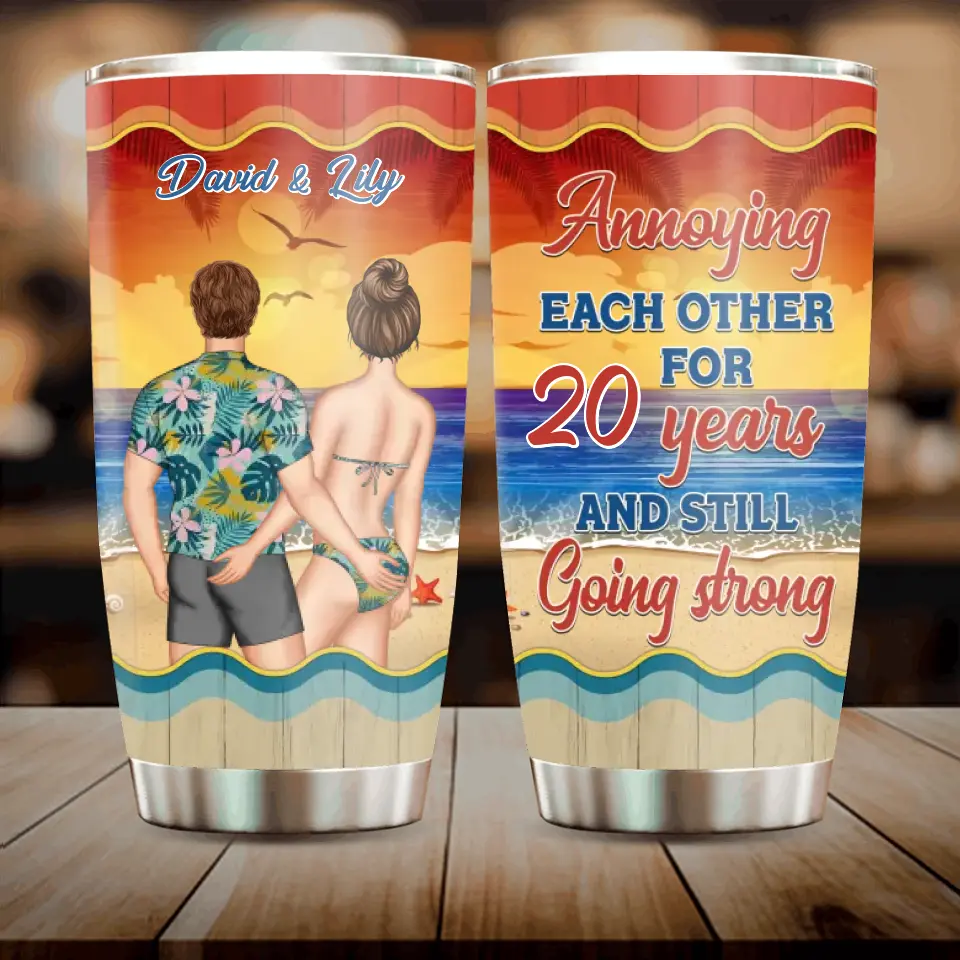 Personalized Couple On Beach Tumbler - Gift Idea For Beach Lover/Couple - Annoying Each Other For 20 Years And Still Going Strong