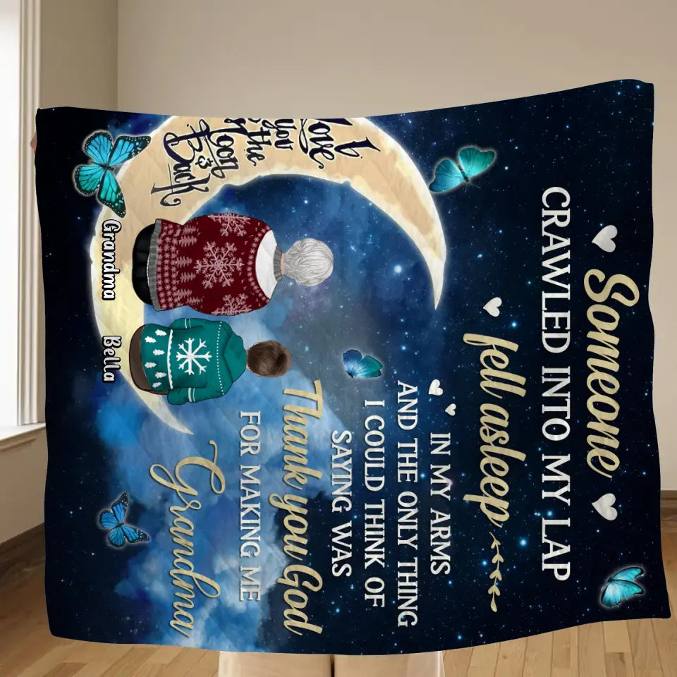 Personalized Grandparents Quilt/Fleece Throw Blanket/Pillow Cover - Up to 4 Kids - Gift Idea for Grandpa/Grandma - Thank You God For Making Me Grandma