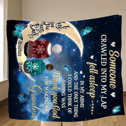 Personalized Grandparents Quilt/Fleece Throw Blanket/Pillow Cover - Up to 4 Kids - Gift Idea for Grandpa/Grandma - Thank You God For Making Me Grandma