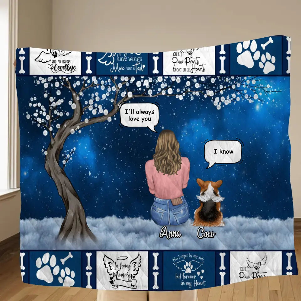 Personalized Memorial Dog Mom/Dad Quilt/Fleece Throw Blanket - Woman/Man/Couple With Up to 4 Dogs - Best Gift For Dog Lover - I'll Always Love You