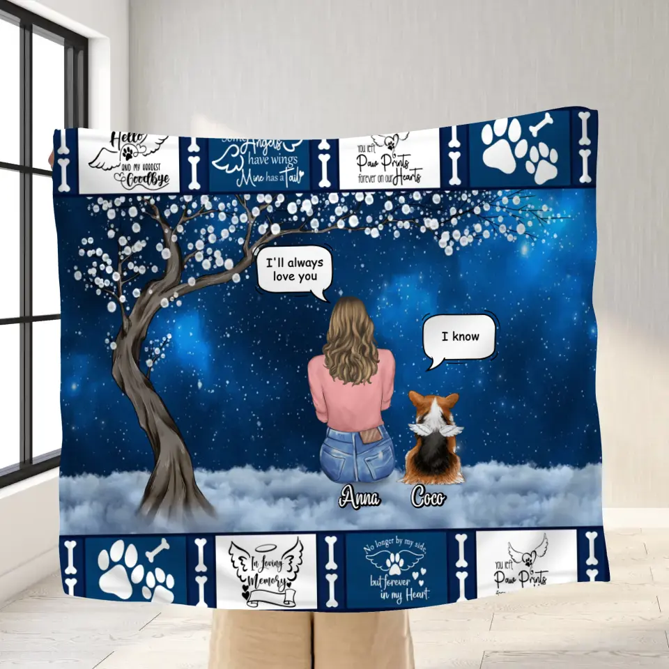 Personalized Memorial Dog Mom/Dad Quilt/Fleece Throw Blanket - Woman/Man/Couple With Up to 4 Dogs - Best Gift For Dog Lover - I'll Always Love You