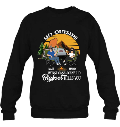 Personalized Couple Camping Shirt/Pullover Hoodie/Long sleeve/Sweatshirt - Gift Idea For Camping Lover - Go Outside Worst Case Scenario Bigfoot Kills You