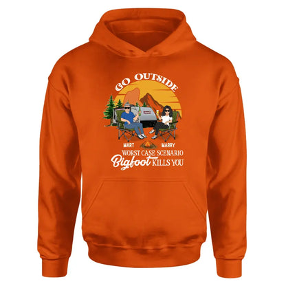 Personalized Couple Camping Shirt/Pullover Hoodie/Long sleeve/Sweatshirt - Gift Idea For Camping Lover - Go Outside Worst Case Scenario Bigfoot Kills You