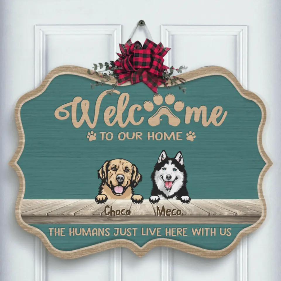 Personalized Pet Rectangle Door Sign - Up to 6 Pets - Best Gift For Dog/Cat Lovers - Welcome To Our Home