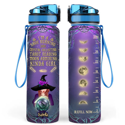 Personalized Witch Water Tracker Bottle - Gift Idea for Witch Lovers - I'm A Sage Burning Crystal Collecting