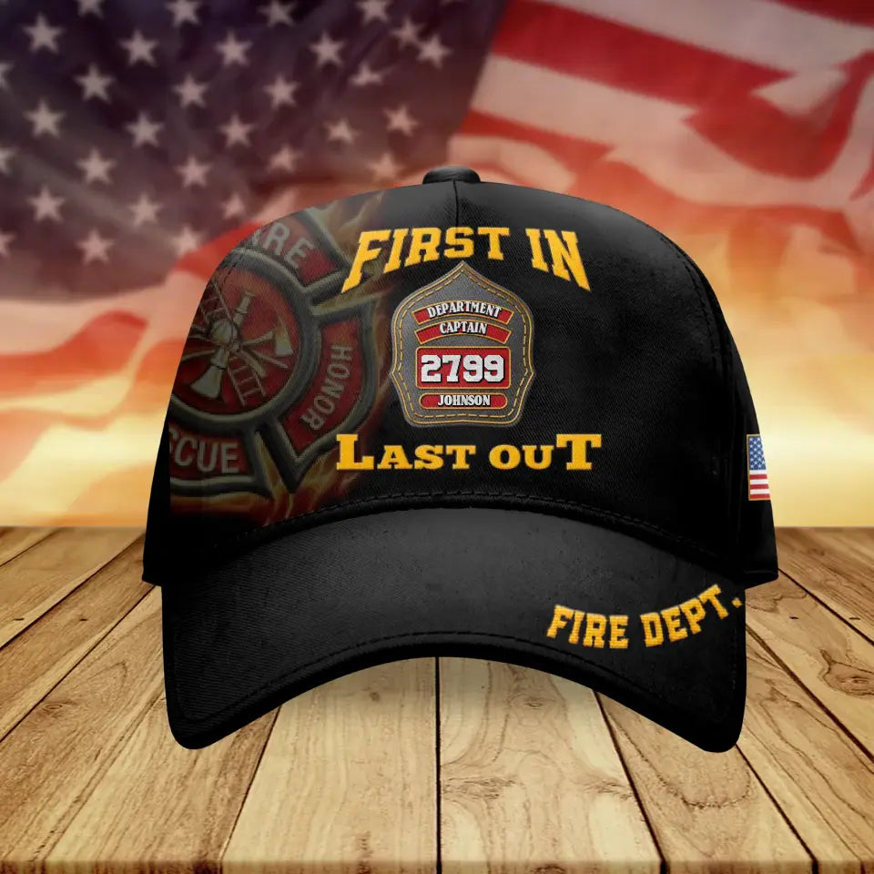 Custom Personalized Firefighter Cap - Gift Idea for Firefighter - First In Last Out