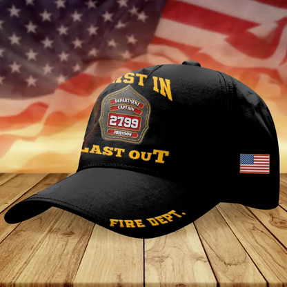 Custom Personalized Firefighter Cap - Gift Idea for Firefighter - First In Last Out