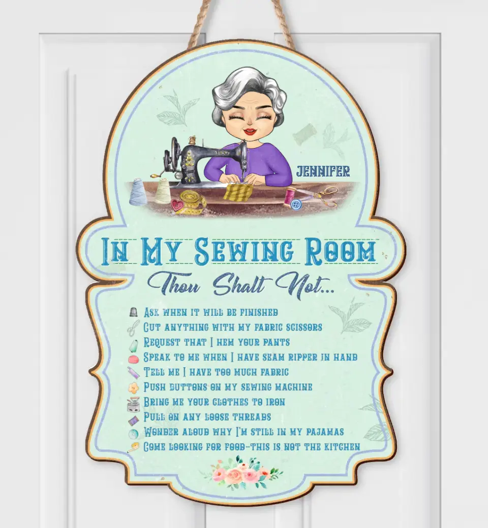 Personalized Sewing Wooden  Sign - Gift Idea For Grandma/Sewing Lover - In My Sewing Room Thou Shalt Not...